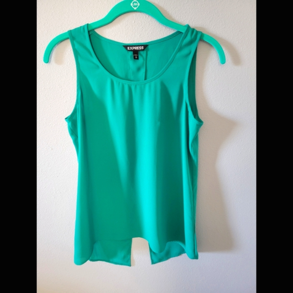 EXPRESS green sleeveless, sheer tank top with slit on back, XS
